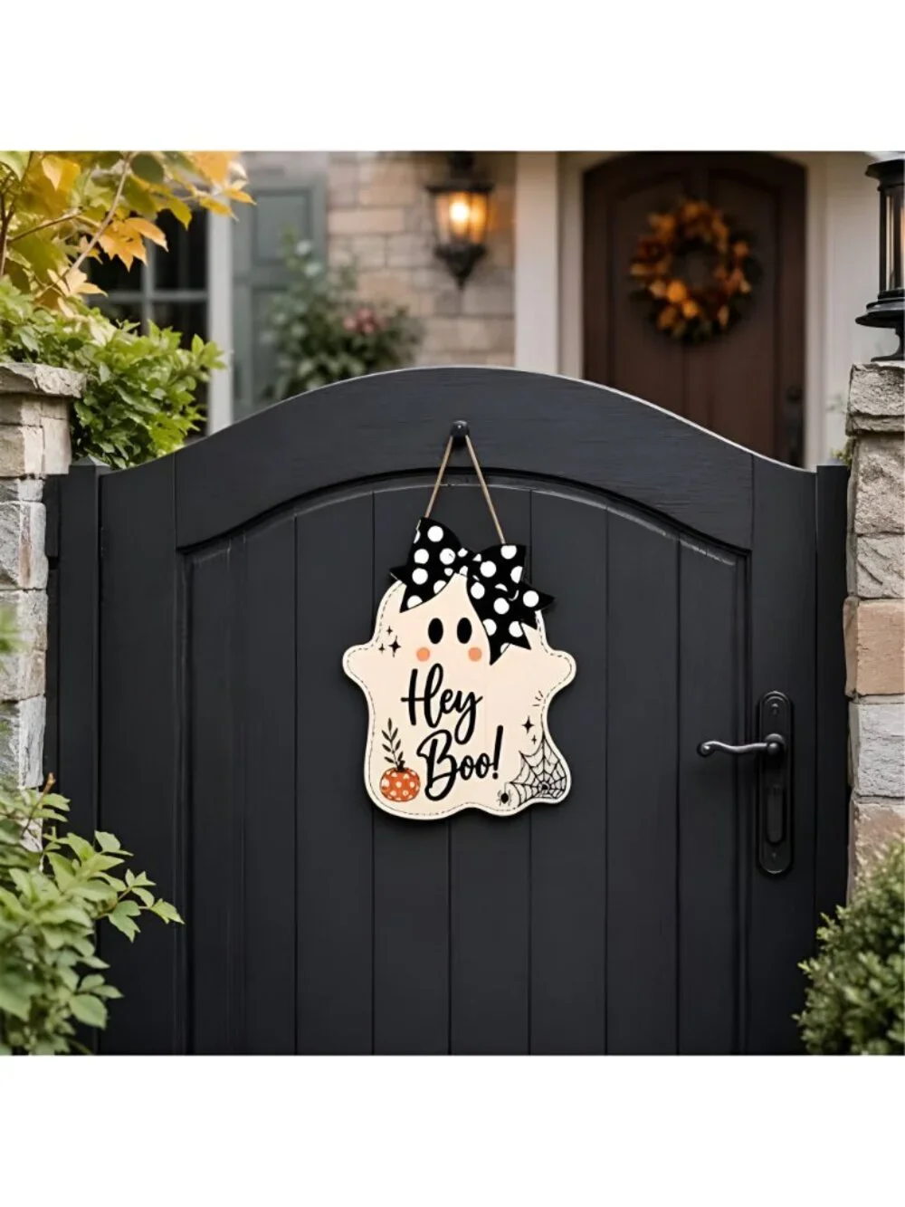 Halloween Party Decorations - Hey Boo Wooden Ghost Sign for Front Door
